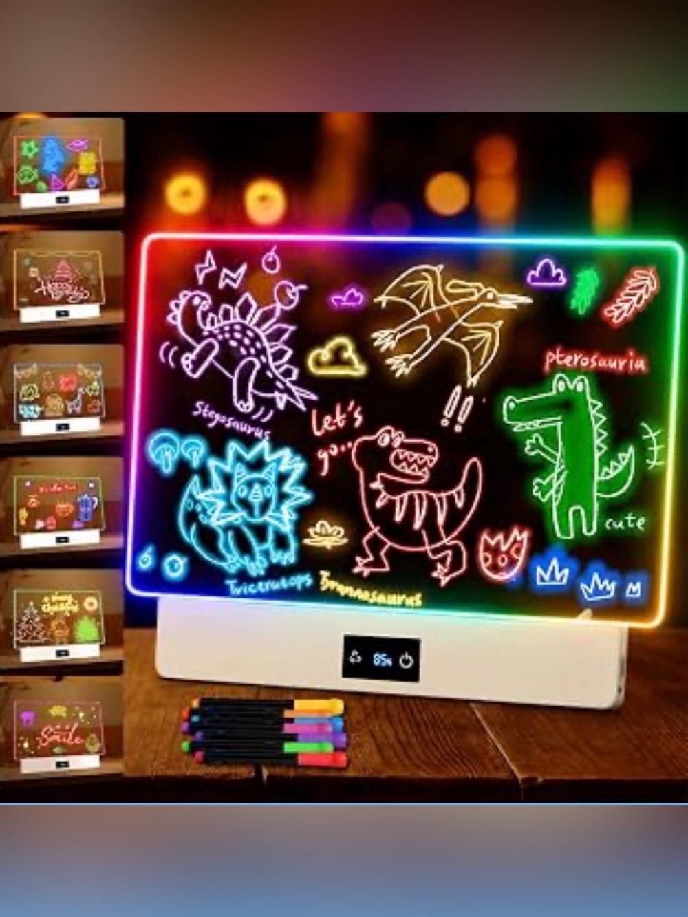 16” Rechargeable LED Drawing Board – 7 Colors & 7 Neon Markers | Brand New